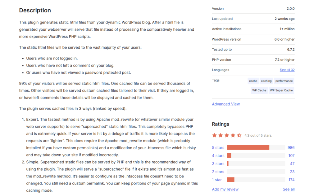 WP Super Cache parantaa WordPress-blogin nopeutta tallentamalla sivut välimuistiin ja vähentämällä palvelimen kuormitusta.